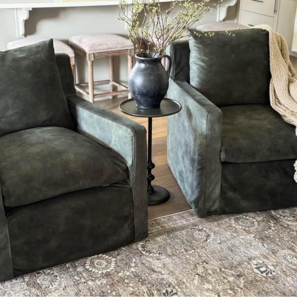 Custom made SLIPCOVERS Moss Green for Brynn World Market armchairs